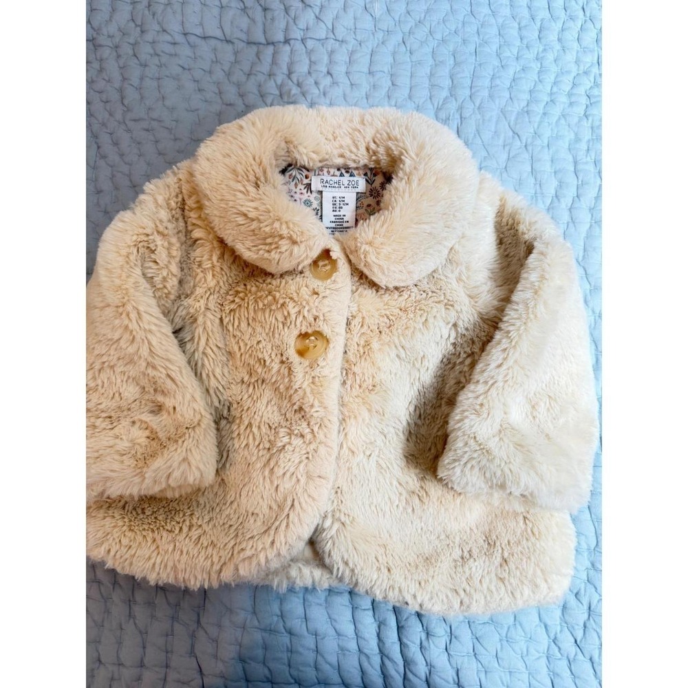 Rachel Zoe Kids Faux Fur Jacket Cream Woodland Print Lining 12M